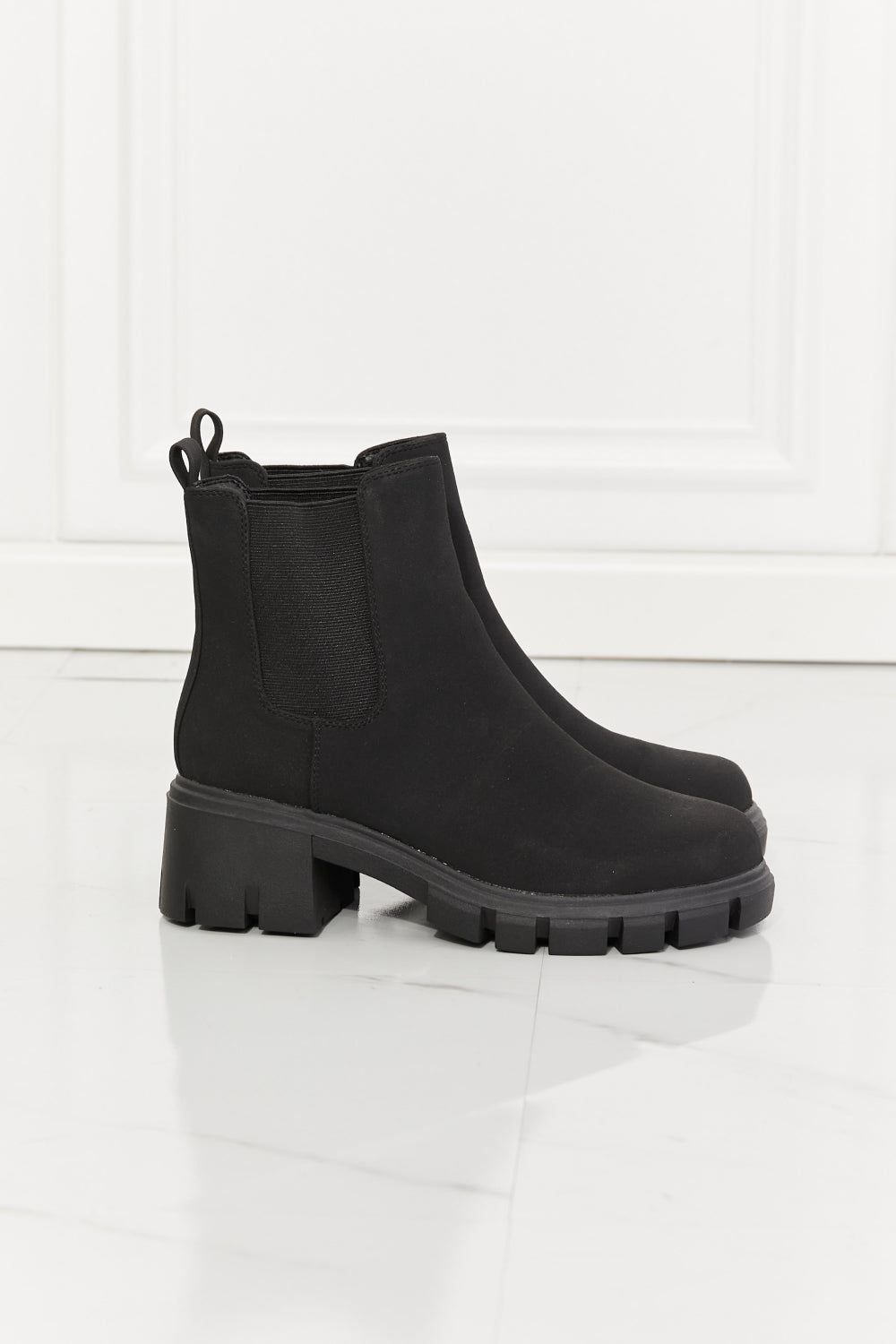 Work For It Matte Lug Sole Chelsea Boots in Black