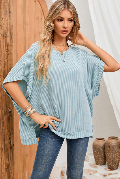 Double Take Ribbed Slit Tunic Top