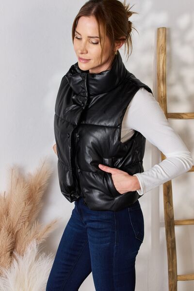 Faux Leather Vest Coat