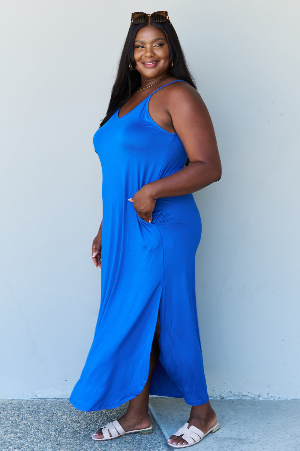 Good Energy Cami Side Slit Maxi Dress-Royal Blue