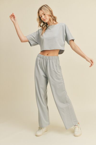 Kimberly C Full Size Short Sleeve Cropped Top and Wide Leg Pants Set