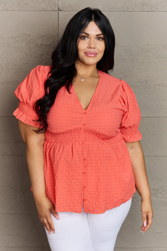 Whimsical Wonders Button Down Top- Coral