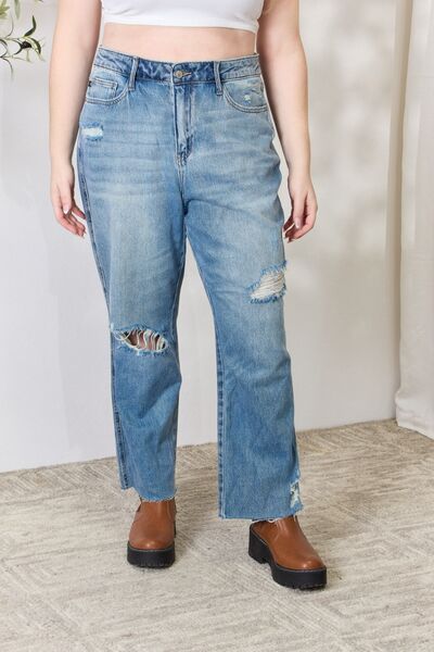 Judy Blue Distressed Raw Hem Straight Jeans