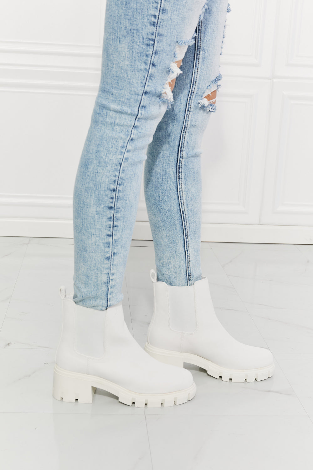 Work For It Matte Lug Sole Chelsea Boots in Whit