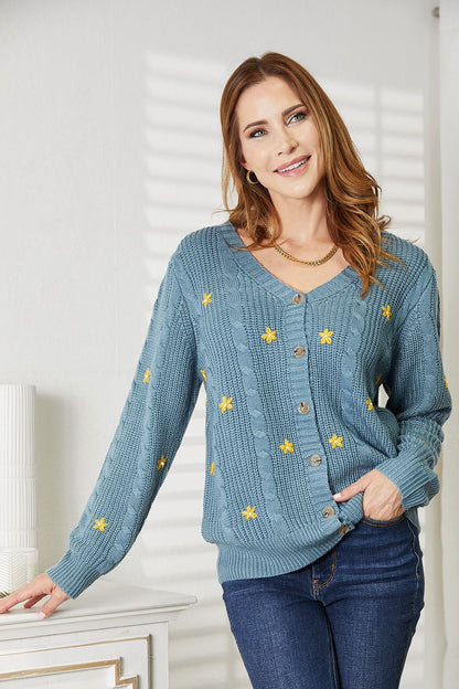 Tayah Embroidered Cable Cardigan
