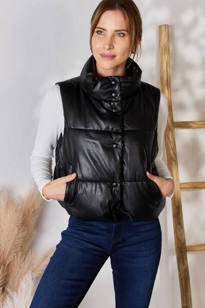 Faux Leather Vest Coat
