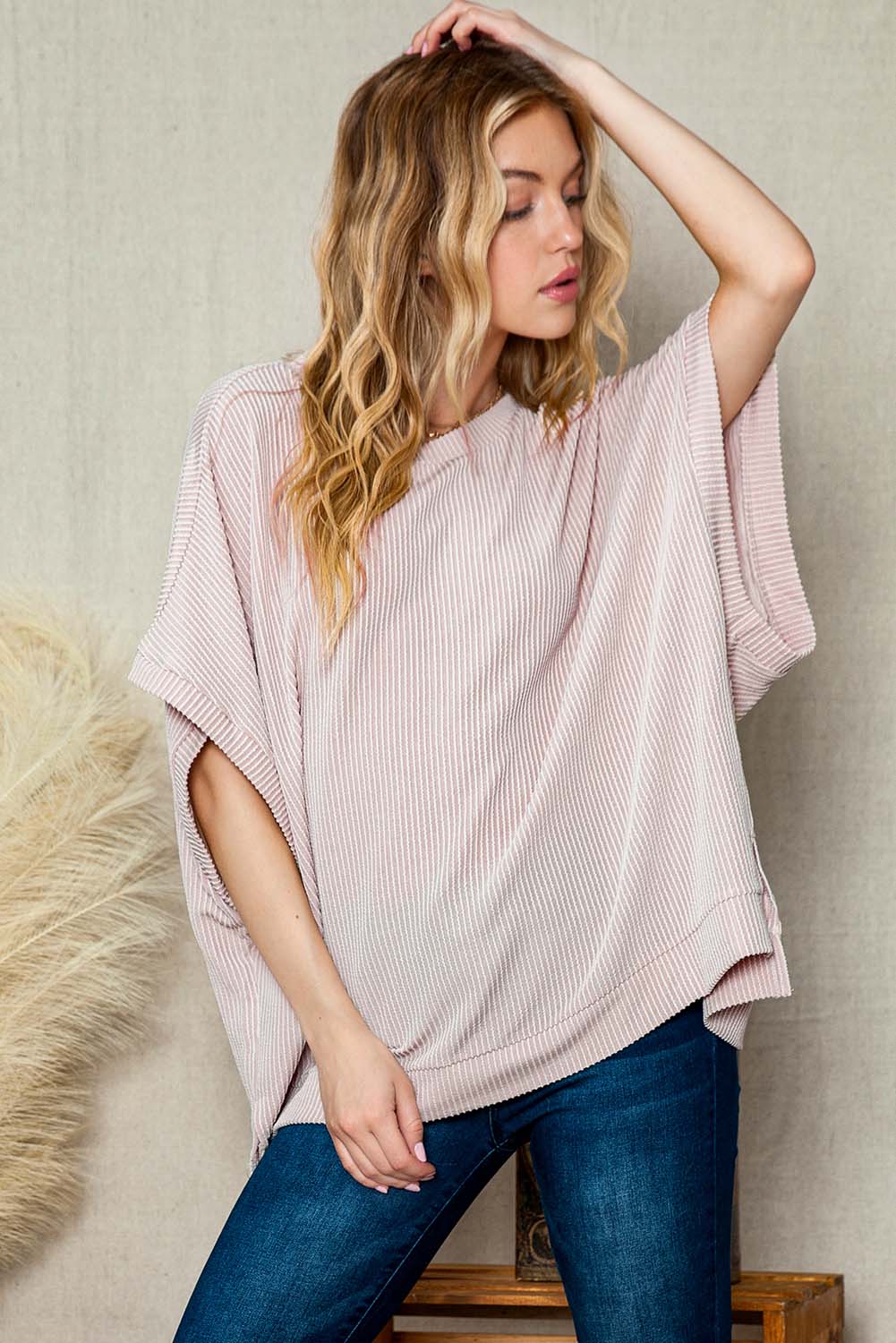 Double Take Ribbed Slit Tunic Top