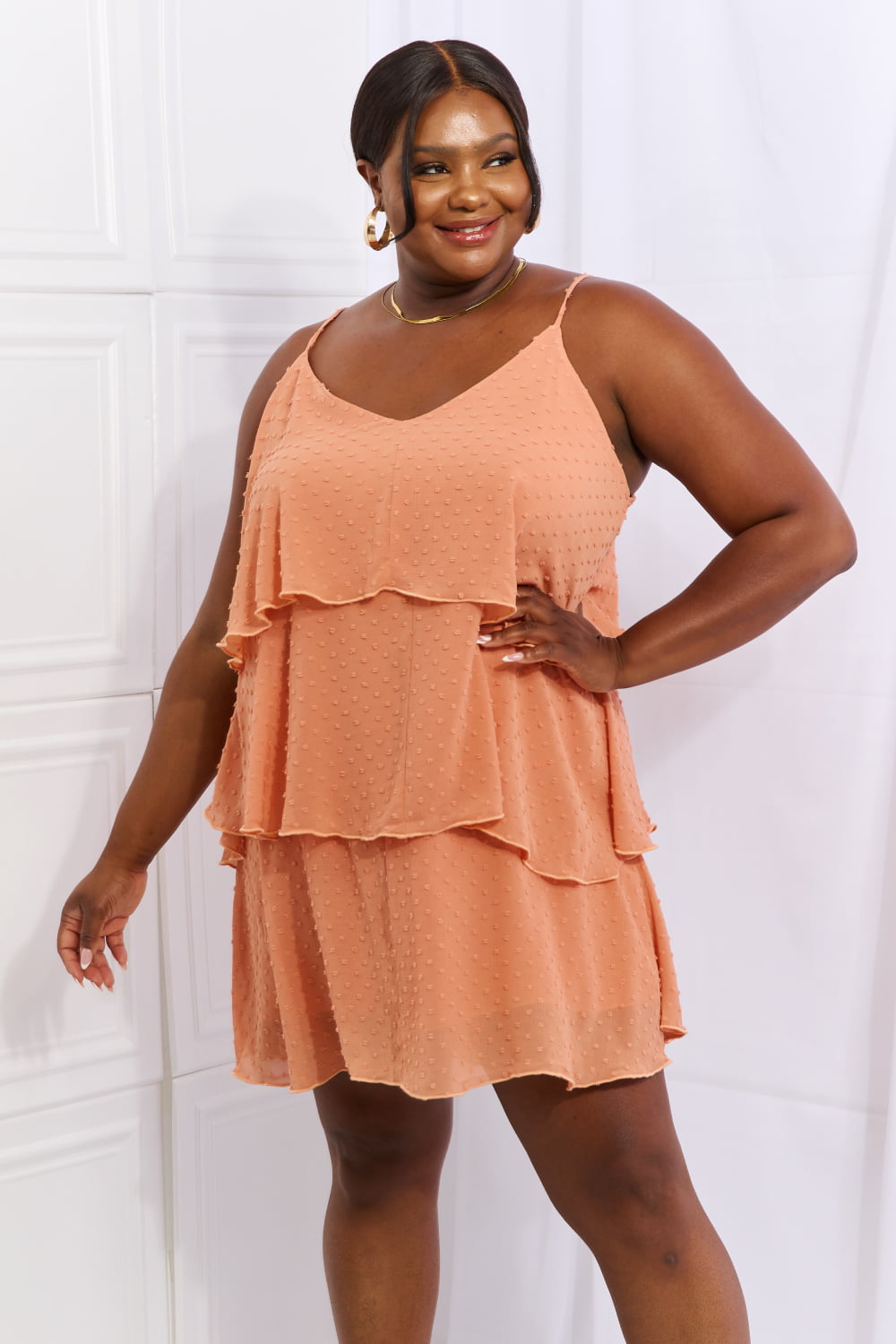 By The River Cascade Ruffle Style Cami Dress-Sherbet